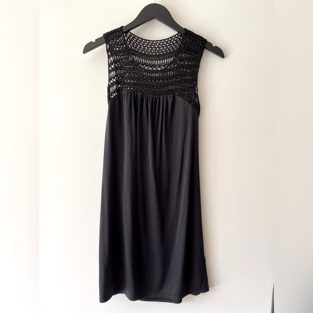 Twelfth Street by Cynthia Vincent Black Knit Minidress with crochet detail